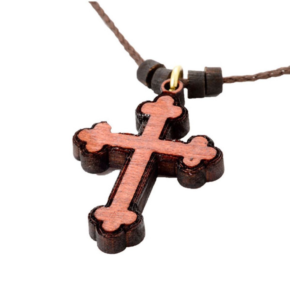 Wooden brown carved cross necklace Gabriel