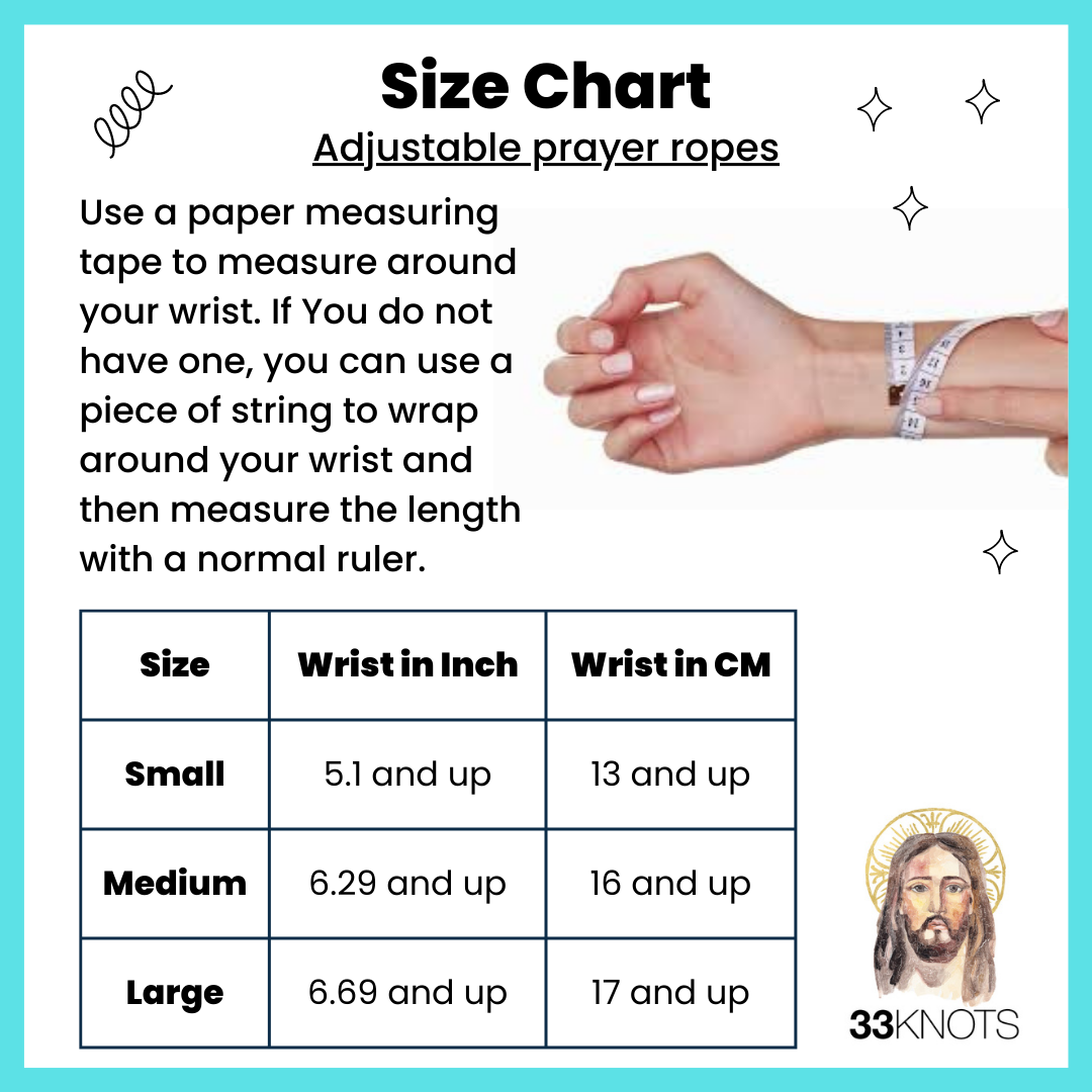 Size Guide for adjustable prayer rope bracelets
